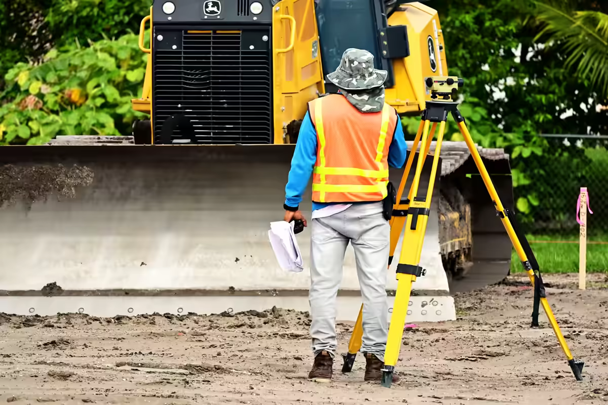 Surveyor geodesi Bengkel Omah sedang melakukan pengukuran tanah topografi Total Station di Kulon Progo